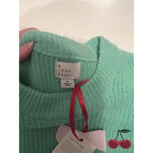 A New Day Womens Mint Green Ribbed Cherry Embroidered Crewneck Sweater Small NEW thumbnail 4