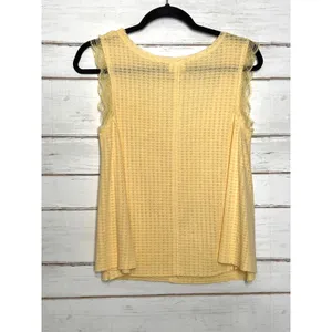 POL Yellow Textured Lace Trim Sleeveless Tank Top Size Small thumbnail 3