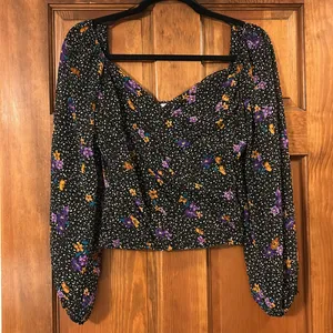 ASTR Black floral Blouse, Medium thumbnail 4