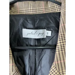 Petal +‎ Pup Plaid Double Breasted Blazer Brown Career Office Work Dark Academia thumbnail 5
