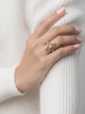 Gold Starburst Statement Ring - Women Jewelry Size 7 thumbnail 2