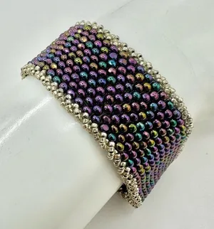Purple beaded wide bracelet thumbnail 1