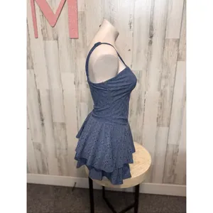 Hearts & Hearts Blue Eyelet Lace Romper Size M Spaghetti Strap Ruffle Shorts thumbnail 3