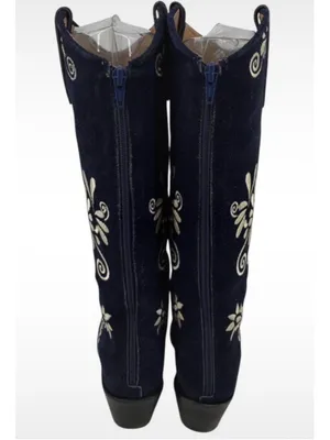 Women's Agave Sky Western Heeled Boots Navy White Embroidered Size 7 Boho Glam thumbnail 7