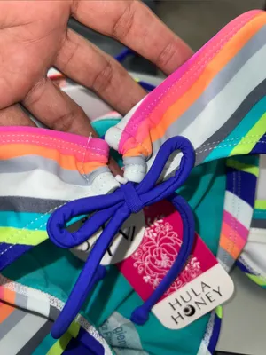 Hula Honey Women’s ' Stripe Bikini Set - Teal, Blue, Pink, Orange Small bandeau thumbnail 8