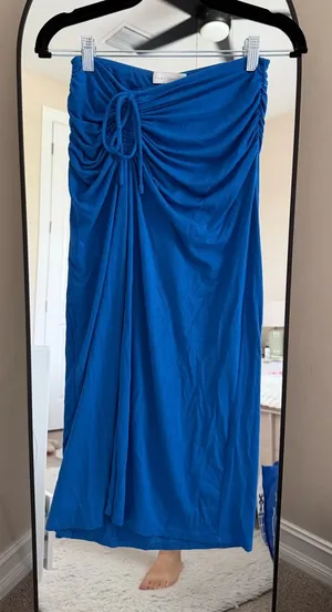 House of Harlow 1960 Cobalt Blue Ruched Drawstring Maxi Skirt thumbnail 1