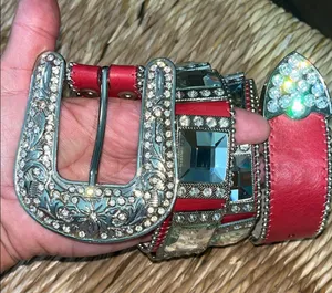 Red rhinestone bling western belt with silver accents, and buckle Sm-31 thumbnail 1