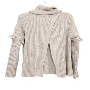 Artisan NY Wool Blend Tan Knit Turtleneck Sweater Fringe Sz M thumbnail 3