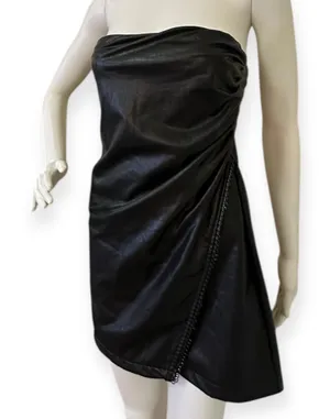 FashioNova Elegant Black Faux Leather Strapless Dress thumbnail 1