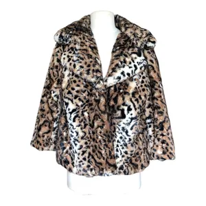 Chaus Leopard Faux Fur Coat Women’s Medium Animal Print Snap Front Jacket thumbnail 3