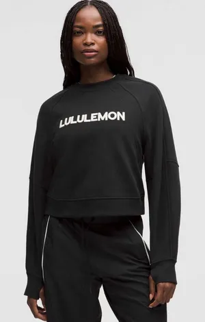 Lululemon NWT Scuba Oversized Pullover Wordmark Black Light Ivory Size M L thumbnail 1