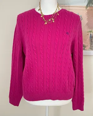 Ralph Lauren Vintage 90s Cable Knit Sweater in Pink thumbnail 1