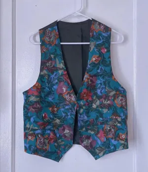 Awesome Vintage Satin Floral Open Vest Sz L XL Reversible To Black thumbnail 1