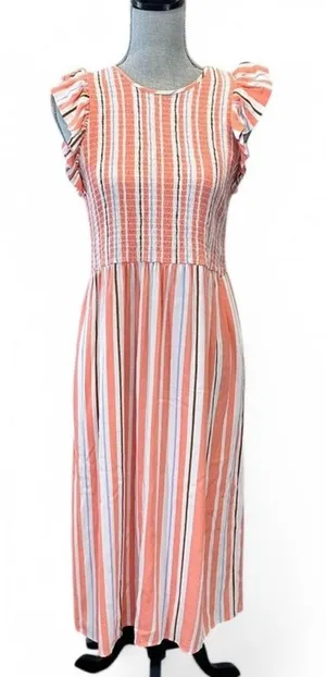 A New Day Midi vertical stripe sleeveless midi smocked dress medium flutter thumbnail 1