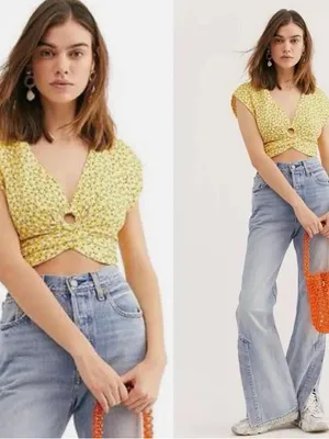 NWT free people Yellow Floral Crop Top, size Xs thumbnail 2