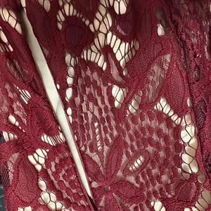 Burgundy wine lace long sleeve dress Sz medium thumbnail 7
