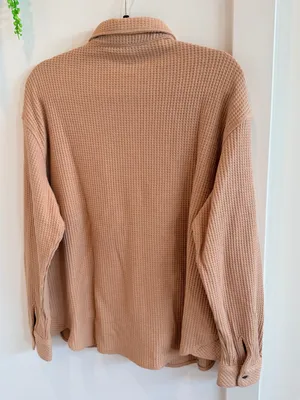Buffalo Jeans Tan Waffle Knit Button-Down Shirt Jacket NWT Size Medium Womens thumbnail 9
