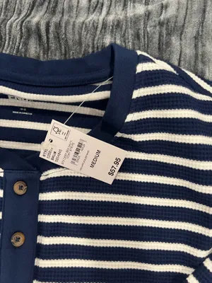 Striped Navy and White Long Sleeve Pj Top by Lands End Size M thumbnail 3
