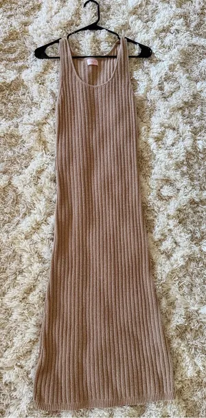 Pink Lily Ribbed Sleeveless Maxi Dress in Taupe thumbnail 1
