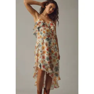 Anthropologie Sleeveless Asymmetric Ruffled Midi Dress Size Small Chiffon Fairy thumbnail 2