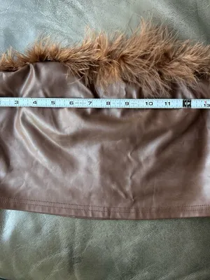 SHEIN Brown Faux Leather Feather-Trim Crop Top thumbnail 6