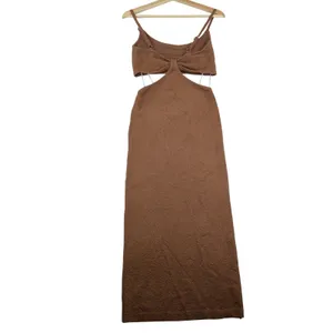 Lulus The Way I Feel Brown Knit Cut-Out Maxi Dress SW7883L Size Medium NWT thumbnail 2