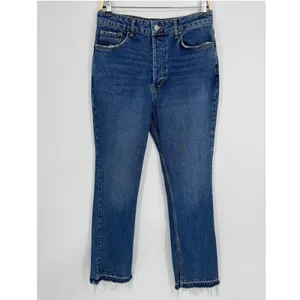 Free People Emmy Split Hem Boot Cut Jeans Size 31 Blue High Rise Raw Hem Boho thumbnail 4