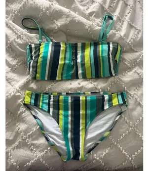 Aerie Bikini - Green and Blue Stripes thumbnail 1