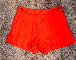 J.Crew Shorts Women's Size 2 100% Linen Orange Shorts Button Tab‎ Elastic thumbnail 1