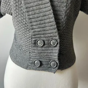 Heritage 1981 Vintage Gray Knit Shrug Sweater Cap Sleeve Y2K Style Size Small thumbnail 3
