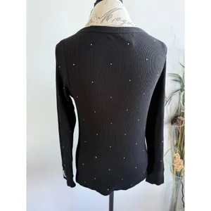 PINK Victoria's Secret Black Ribbed Rhinestone‎ Scoop Neck Thermal Top Large thumbnail 3