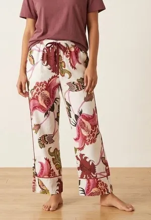 NEW Raphael Balme Anthropologie Flannel Sleep Pants Pink Combo Floral Lounge XS thumbnail 1