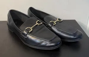 A New Day Womens 8 Black Gold Buckle Loafers Almond Toe Slip On Flat‎ Shoes Chic thumbnail 1