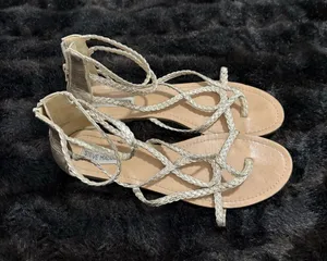 Steve Madden gold strappy sandals ankle zipper braided studded gladiator 12 thumbnail 1