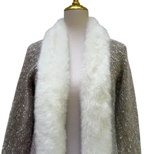 Donna Salyers Fabulous-Furs Cardigan S Tan Cream Faux Fur Trim Mob Wife Textures thumbnail 2