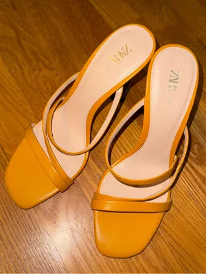 Zara Mustard Yellow Double-Strap Slide Mules thumbnail 1