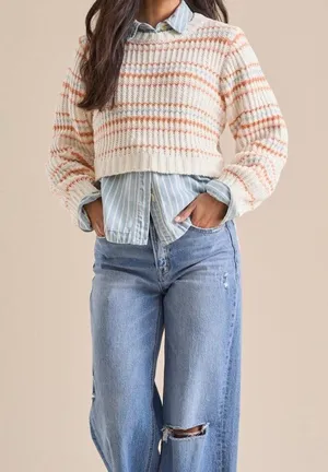 NEW Altar’d State Cropped Striped Sweater Size XL NWT thumbnail 2