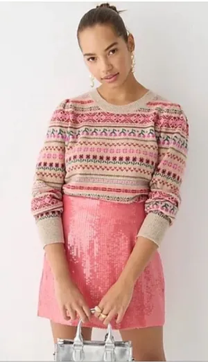 J. Crew Puff-sleeve Cherry Fair Isle Crewneck‎ Sweater Size Small girly dainty thumbnail 1