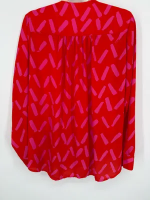 Gibson Latimer Women's Large Red Pink Long Sleeve Wrap Blouse Flowy Dressy Work thumbnail 5