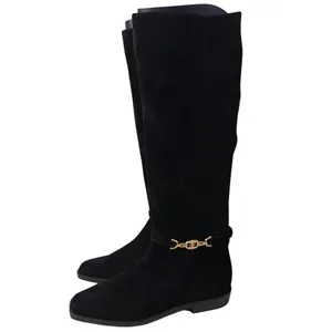 Sam Edelman Clive Black Suede Knee High Boots Square Toe Gold Chain Size 7 thumbnail 2