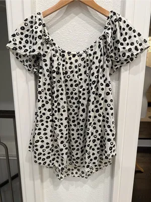 Maeve Anthropologie Polka Dot Peasant Blouse Medium Black White Puff Sleeve Top thumbnail 7