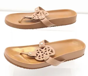 Tan Geometric Cutout Medallion Thong Sandals Womens 8.5 Platform Flip Flops thumbnail 1