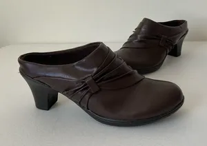 Judith women’s‎ brown faux leather pleated slip on clogs mules shoes heels 7.5 thumbnail 1