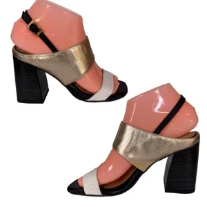 Belinni Black, Gold & Ecru Leather Block Heel Sandals (36) thumbnail 1