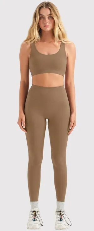 SET ACTIVE Womens Leggings Brown Sportbody Sporty High Rise Stretch Medium thumbnail 1
