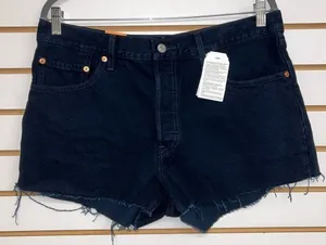 Levi's 501 Straight Leg Button Fly Denim Shorts - Raw Hem Dark Wash NWT Size 32 thumbnail 1