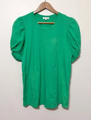 A.L.C. Kati Ruched Puff Sleeve Short Sleeve T-Shirt Top Size Small Green thumbnail 1