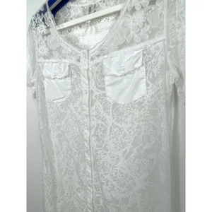 Mur Mur Anthropologie White Burnout Lace Yoke Button Front Top Sheer Size Small thumbnail 4