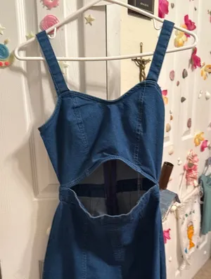 Blue Denim One Piece with mid section cut thumbnail 1