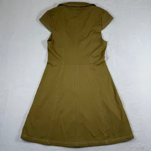 Urban Outfitters Olive Green Zip Front Mini Dress Cap Sleeve Contrast Stitch S‎ thumbnail 9